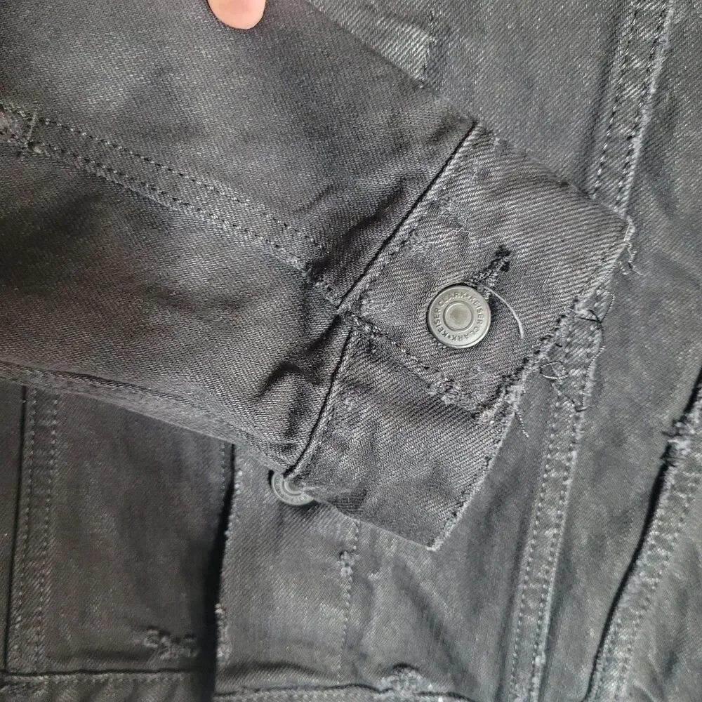 Keiser Clark Studded Distressed Denim Jacket Mens Size Medium Black Goth Graphic